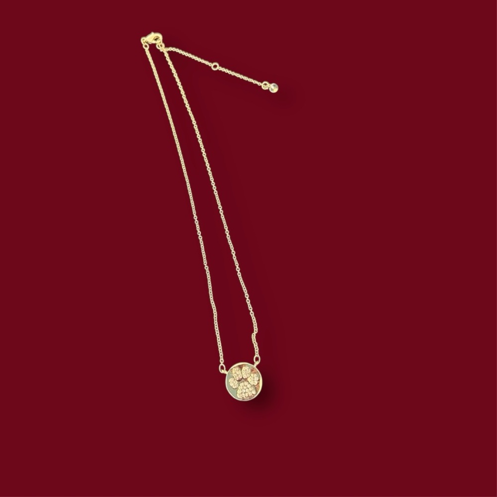 Gold Necklace with Crystal Dog Paw Pendant Adjustable NEW - Picture 2 of 8